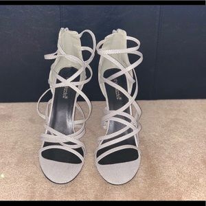 White with Silver Polka Dots High Heeled Sandals